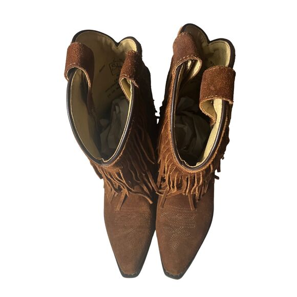 Shyanne Brown Suede Fringe Western Ankle Boots Women’s Size 2 - Picture 5 of 8